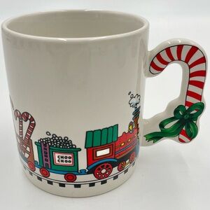 Vintage Christmas Mug 3-D Handle Toy Train Holiday Festive Coffee Tea 1980s 1987